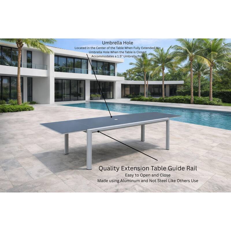 Bailey Light Grey 11-Piece Aluminum Outdoor Dining Set with Sling Set in Midnight Grey - N/A