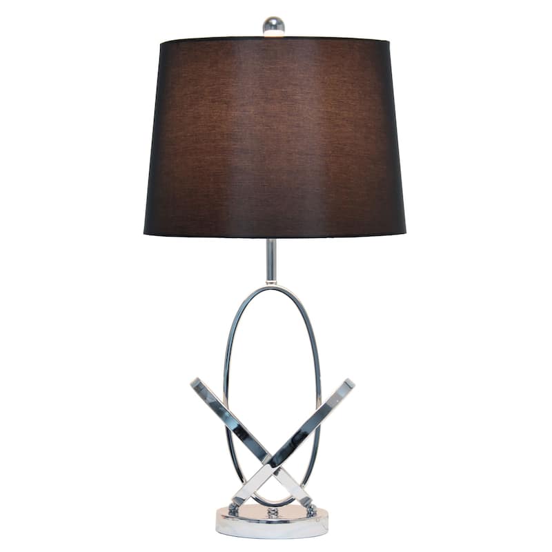 Glossy Entwined Table Lamp with Tapered Shade - 27.25" - Chrome and Black