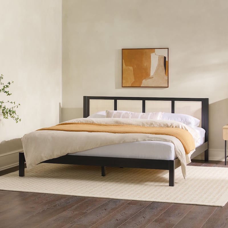 Middlebrook Designs Boho Solid Wood Rattan Headboard King Bedframe
