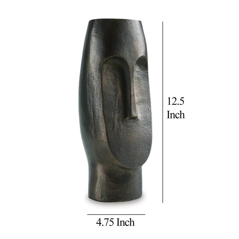Vase, Abstract Decorative Figurine of a Head, 13 Inch Bronze Aluminum
