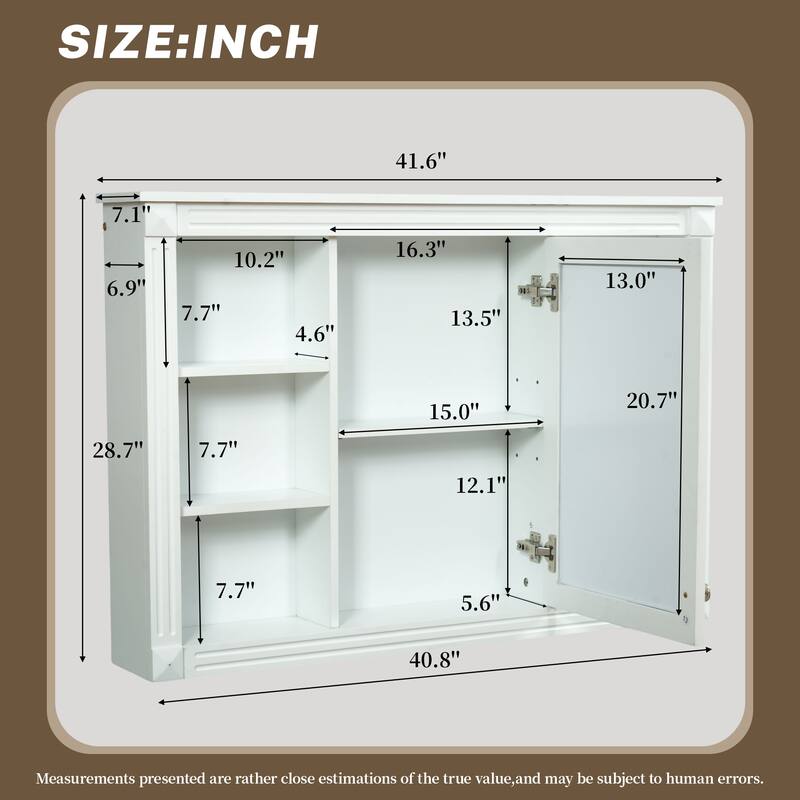 42 Inch Wall Mounted Bathroom Mirror Cabinet, Modern Medicine Cabinet with Mirror Doors and Open Shelves
