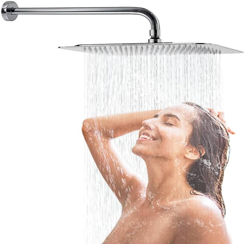 12 Inch Brushed Nickel Rain Shower Head,Square Ultra Thin 304 Stainless Steel High Pressure Shower Head Waterfall Shower Head - Chrome