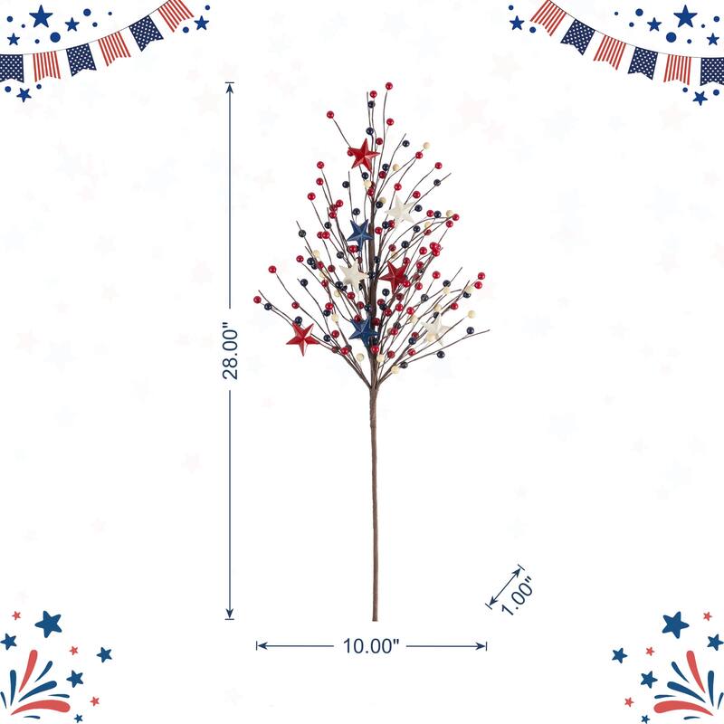 Glitzhome 28"H Set of 2 Patriotic/ Americana Stars and Berry Picks