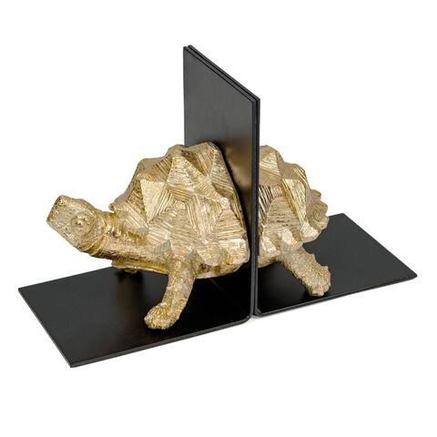 Gold Tortoise Polystone and Metal Bookends, Set of 2 - 10 x 6
