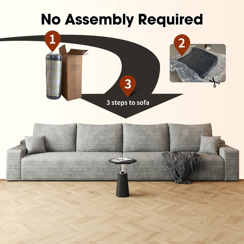 140" Cloud Sectional Couch with Deep Seat, No Assembly Required
