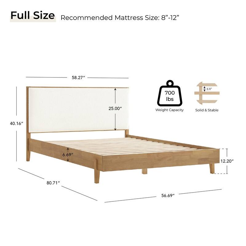 Spruce & Spring Modern Bouclé Platform Bed with Upholstered Headboard & Solid Wood Frame