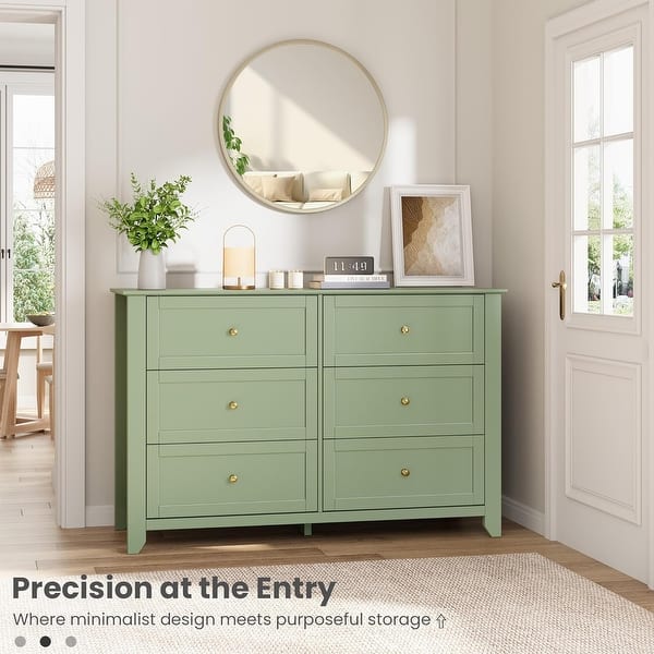 Green 6 Drawer Dresser for Bedroom, Large Dresser with Deep Drawers & Metal Knobs