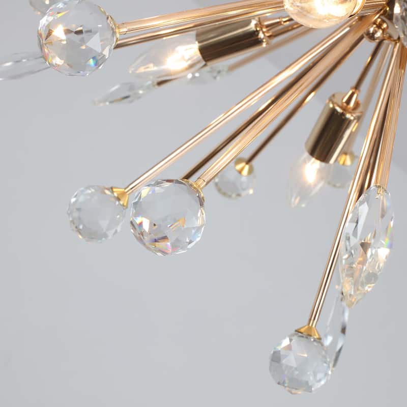 6-Light Modern Crystal Firework Semi Flush Mount Ceiling Light Fixture for Hallway Entryway - W25.6"