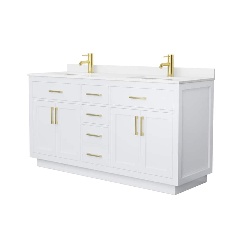 Wyndham Collection WCG262666D-QTZ-UNSMXX Beckett TK 66" Free Standing - White / White Quartz Top / Brushed Gold Hardware