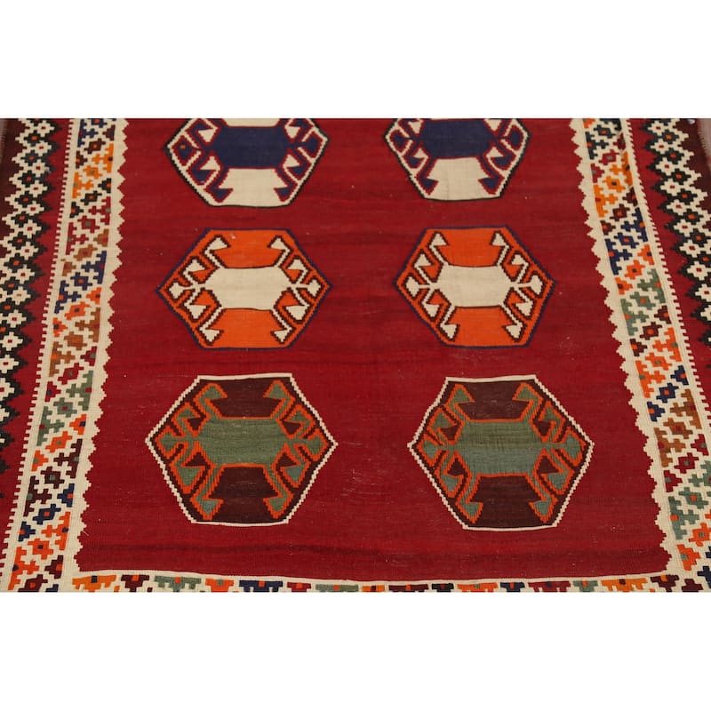 Kilim Qashqai Persian Vintage Rug Hand-Knotted Wool Carpet - 5'0"x 8'5"