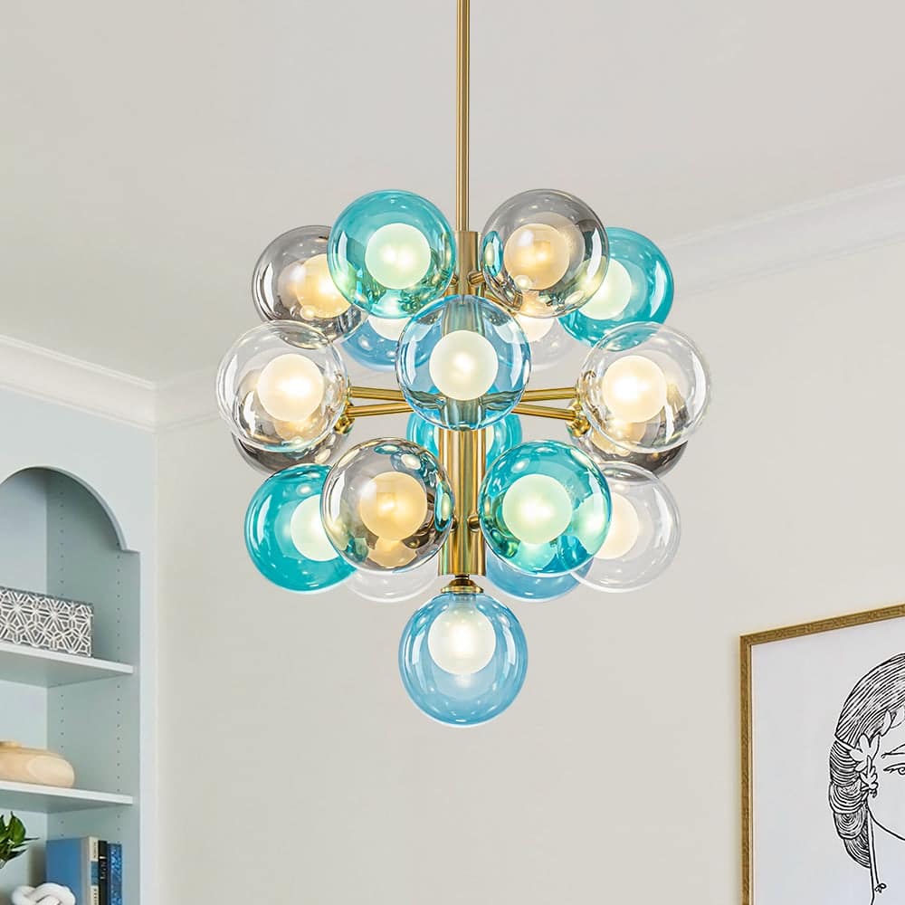 Art Decor 19-Light Colorful Dual-Tier Glass Grape Chandelier - 19.7 in