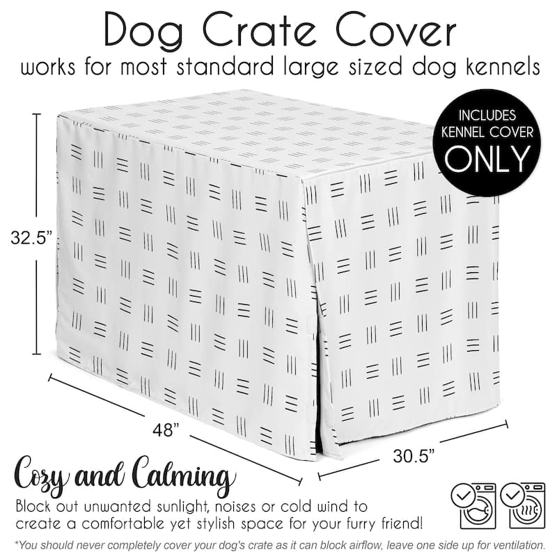 Sweet Jojo Designs White and Black Boho Mudcloth Dog Crate Kennel Cover 48in. Bohemian Minimalist Southwest Mud Cloth Neutral