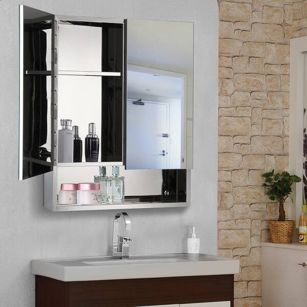 Kleankin 24 X 28 Stainless Steel Wall Mount Bathroom Medicine Cabinet With Mirror Overstock 29770392