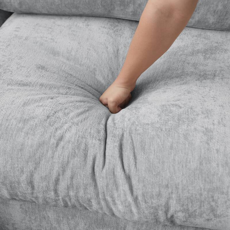 Modern Loveseat Couch with Ottoman Chenille Modular Sectional Sofa Removable Cover, Spring Cushions, Solid Wood Frame
