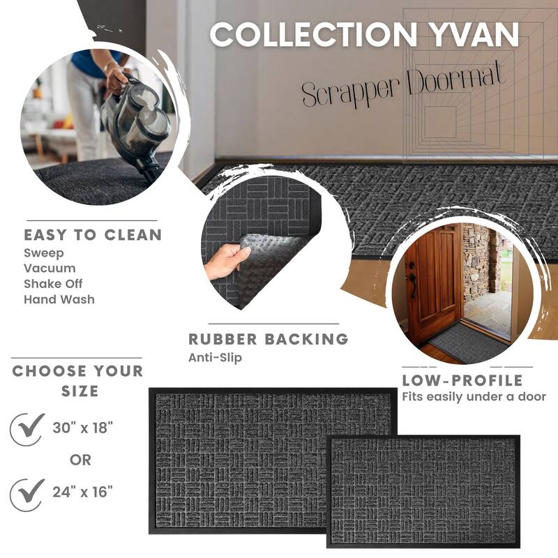 Outdoor Front Door Mat Checkerboard Yvan Polypropylene Rubber Rug Grey