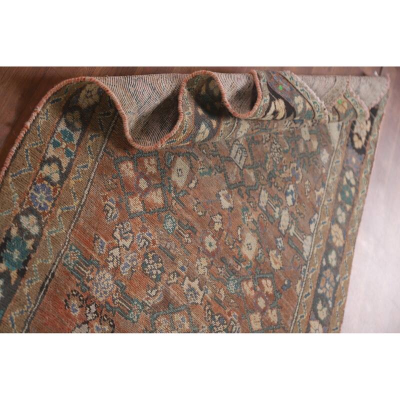 Hand Knotted Oriental 100% Wool Carpet Traditional Geometric Oranges & Rust Hamedan Runner Rug - 9' 1'' X 3' 3''