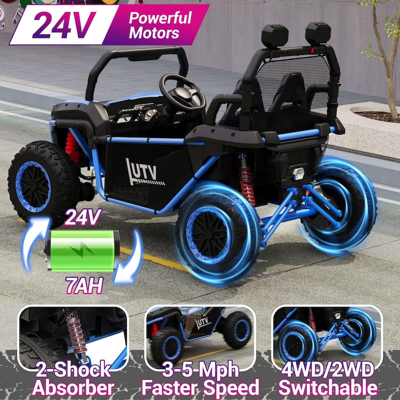 24V Kids Electric Car, 2-Seater UTV Off-Road