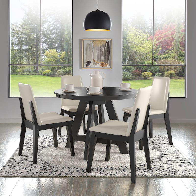 Harstad 42"-60" Extendable Round Dining Set with Vegan Leather Upholstered Chairs by iNSPIRE Q Modern