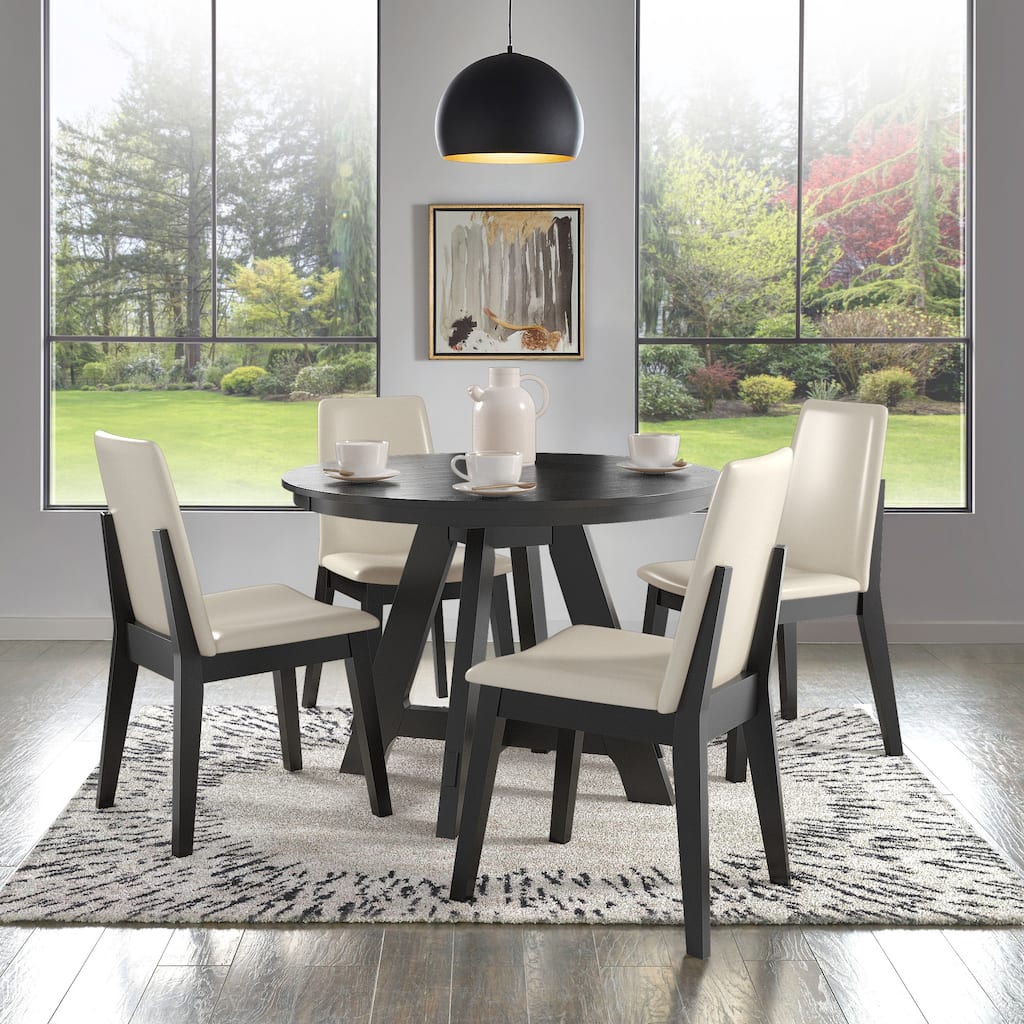 Harstad 42"-60" Extendable Round Dining Set with Vegan Leather Upholstered Chairs by iNSPIRE Q Modern