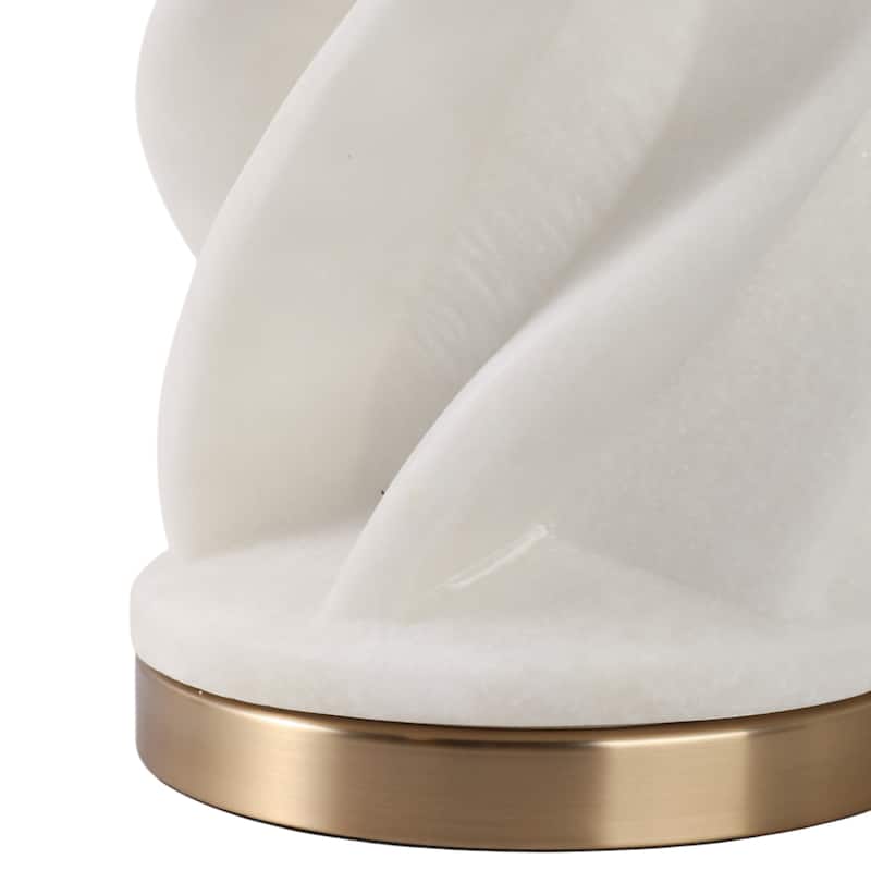 Stone Quartz Table Lamp Sculpted Twisted Base Fabric Shade - 29" White - 16" x 16" x 29"