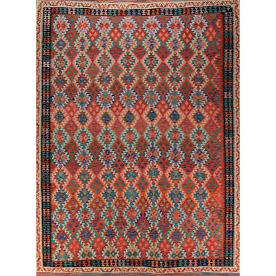 Reversible Kilim Oriental Rug Hand-Woven Geometric Wool Carpet - 10'8"x 13'3"
