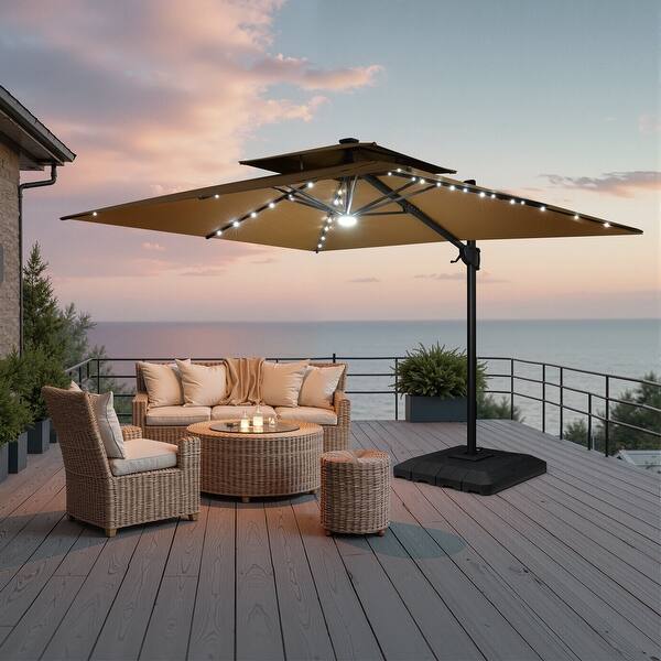 4 foot diameter patio umbrella 9 x 11 FT Outdoor LED Lighted Aluminum Patio Cantilever Umbrella with 4-Piece  Fillable Weighted Base - On Sale - Bed Bath & Beyond