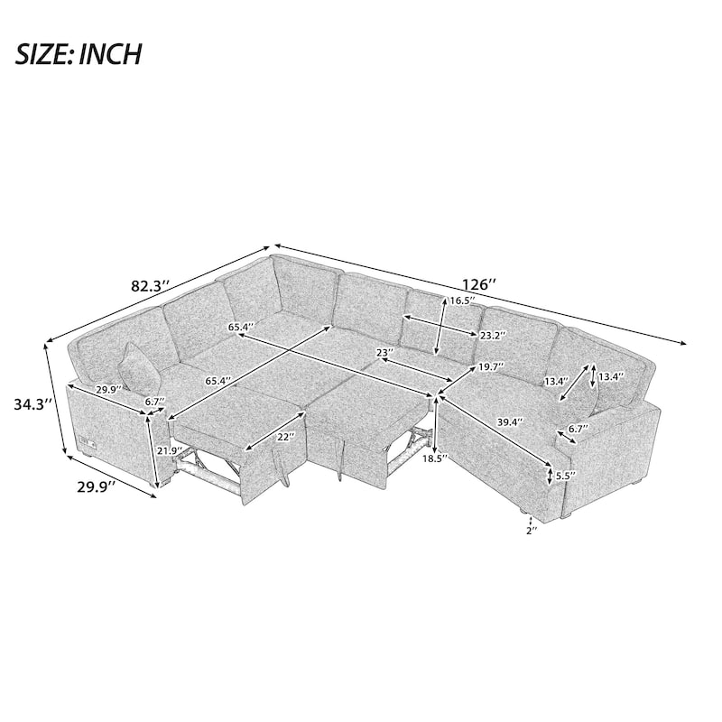 Roomfitters L-Shaped Sectional Sofa with Pull-Out Bed, Integrated Charging Devices, and Convenient Cup Holders