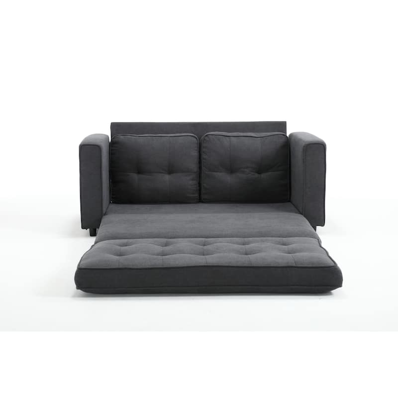 Velvet Upholstered Armsofa with Pull-Out Bed, Convertible Sleeper Sofa Bed for Small Bedroom, Loveseat with Side Pockets