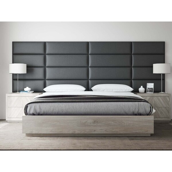 VANT Upholstered Headboards - Accent Wall Panels - Vintage Leather Jet Black - Twin - King Size Headboard - Set of 4 panels