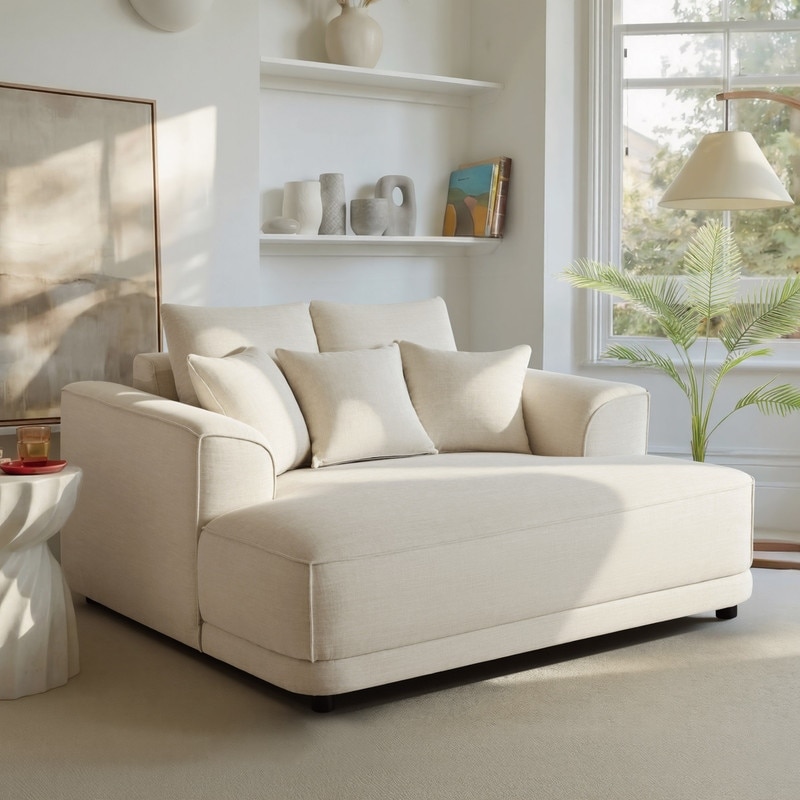 Spruce & Spring Upholstered Oversize Chaise Lounge with Reversible Back Cushion & Throw Pillows