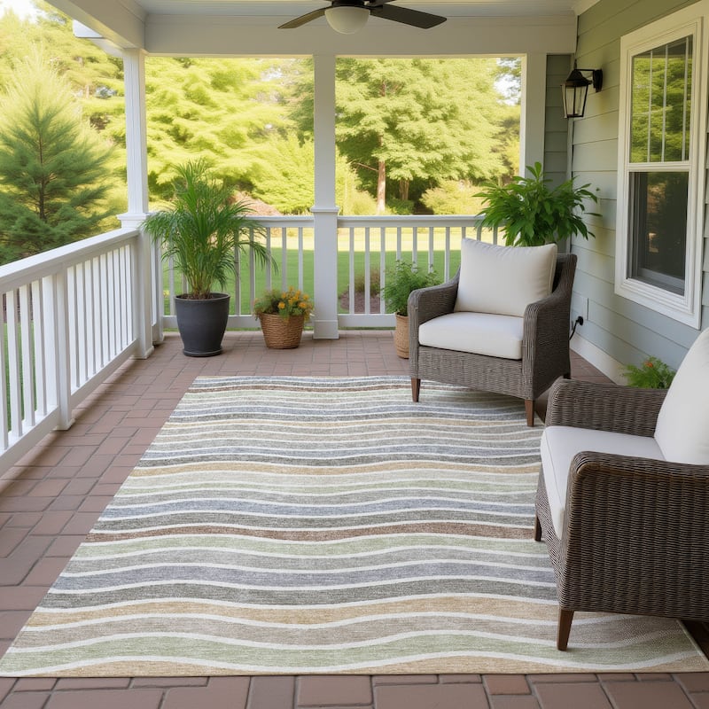 Machine Washable Indoor/ Outdoor Contemporary Stripe Chantille Rug