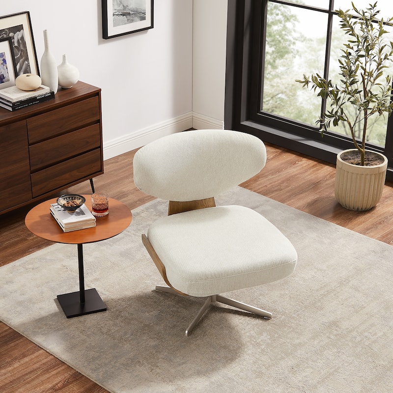 Art Leon Wood and Fabric Swivel Armless Accent Lounge Chair