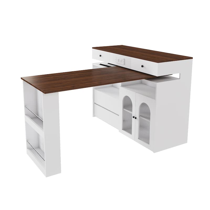 Anmytek Expandable Kitchen Island with Dining Table and Charging Station 3 Mode Multifunctional Rolling Cart