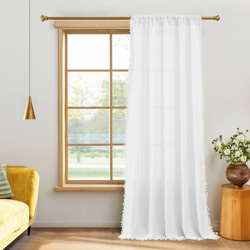 Deconovo Boho Sheer Curtain with Tassels & Embroidery 1 Panel