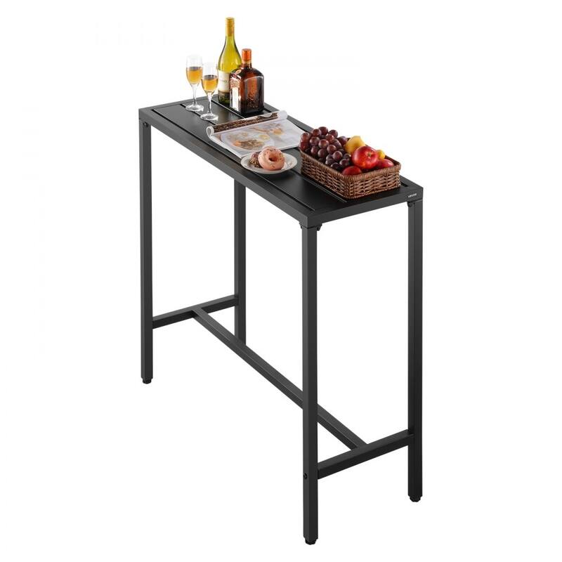 39” High Black Steel Patio Counter Height Bar Table with Rectangular Top for 1-2 People - 39.4” x 15” x 39”