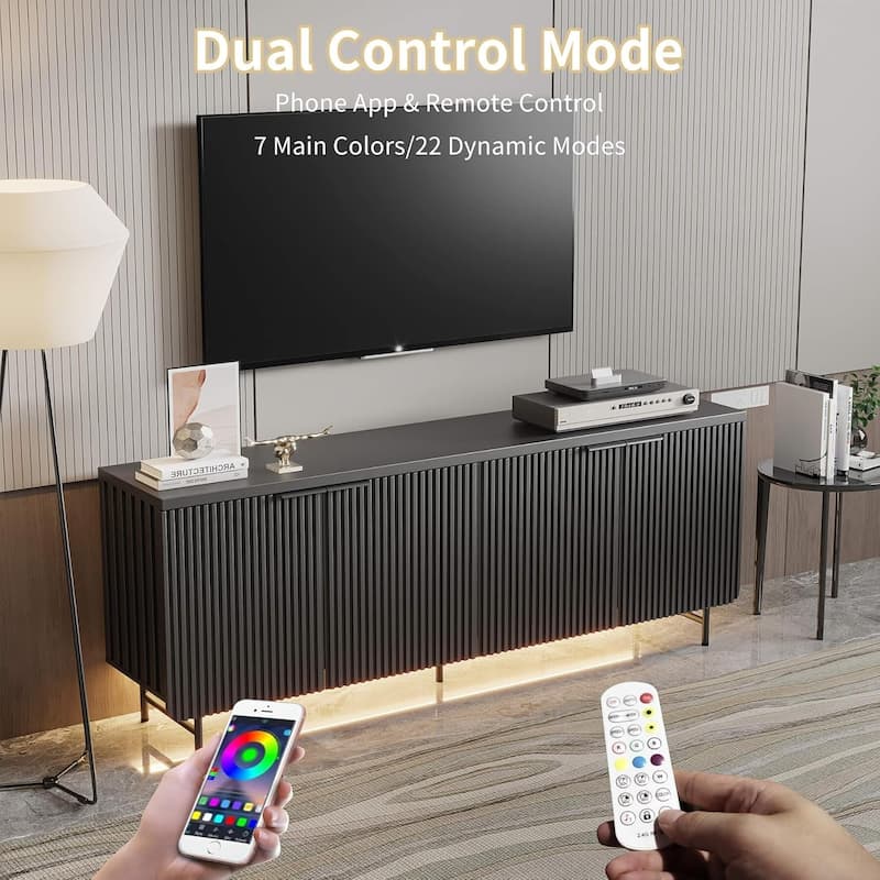 68" Mid Century Fluted TV Console Table Sideboard Cabinet with Cabinets Storage - 68inch