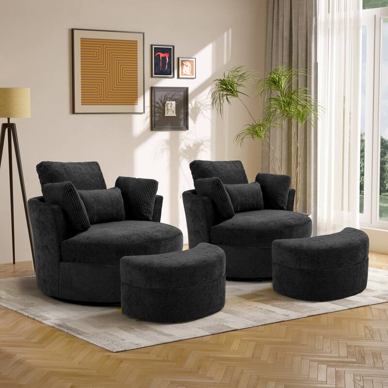 Upholstered Swivel Accent Barrel Chair And Storage Ottoman Sets
