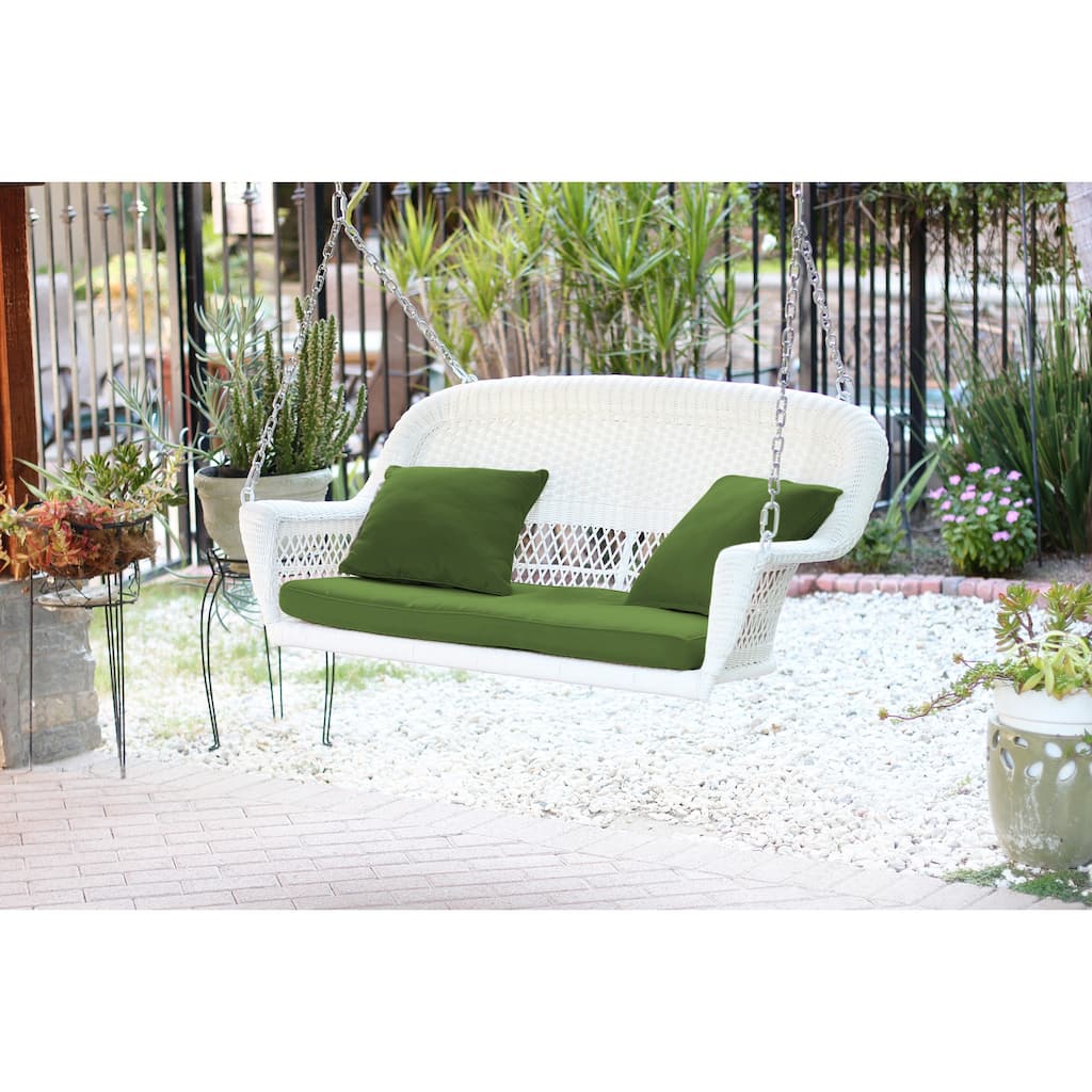 28 in. W White Cushion in Aluminum Frame Outdoor Porch Swing with CushionGuard and Stand