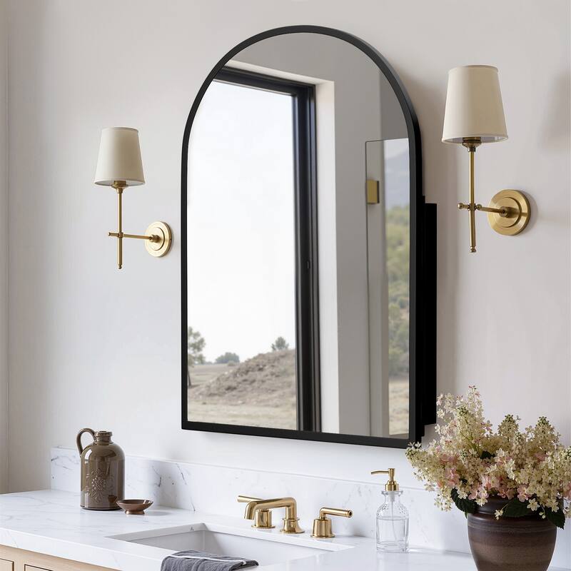 Arched Bathroom Medicine Cabinet with Mirror Metal Framed Wall Mounted Recessed Cabinets for Bathroom Vanity