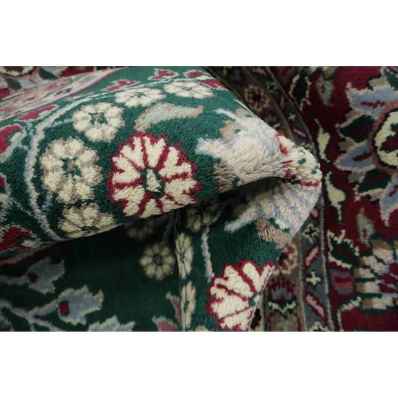 Hand Knotted Oriental 100% Wool Carpet Traditional All-Over Green Agra Area Rug - 12' 1'' X 9' 1''