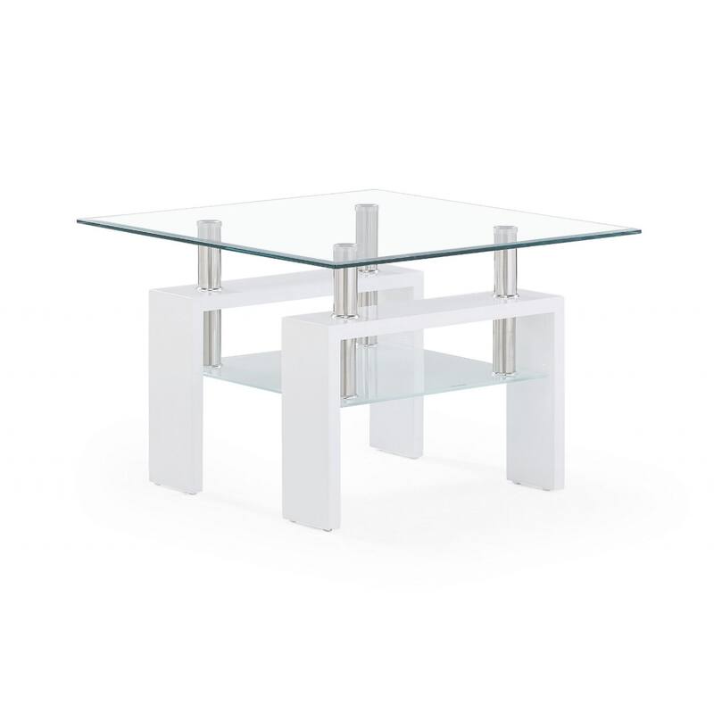 18 Inch White and Glass Side Table for Bedroom or Living Room - 26” x 26” x 18”