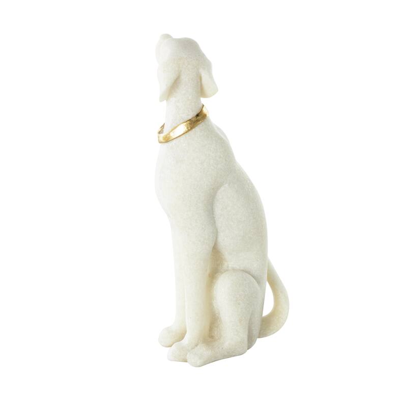 Polystone Dog Sitting Decorative Sculpture with Gold Collar - Cream - Roche River Decor