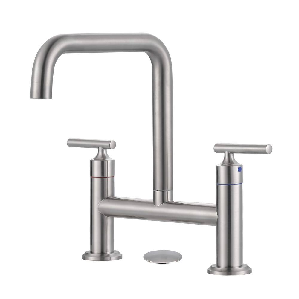 WOWOW Double Handle Bridge Faucet with Kitchen Sink Hole Cover