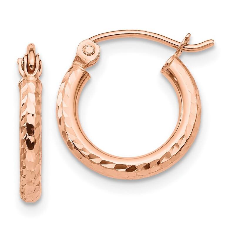 Curata 10k Rose Gold Lightweight Sparkle Cut Hoop Earrings - 13mm