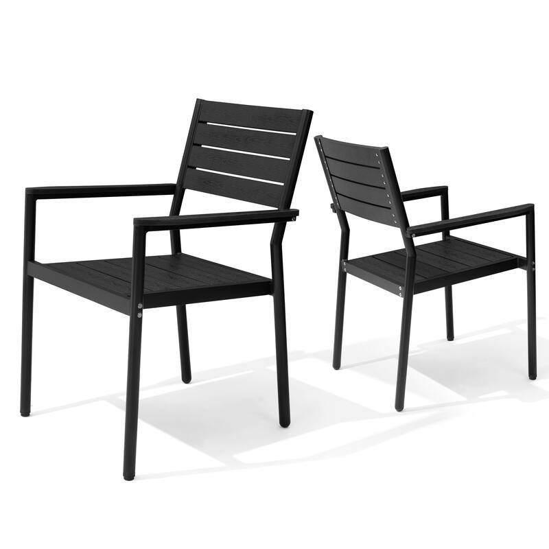 Pellebant Outdoor Patio Aluminum Dining Chairs with Armrest - 19.4" D x 18.9" W x 34.3" H - Black-2PC