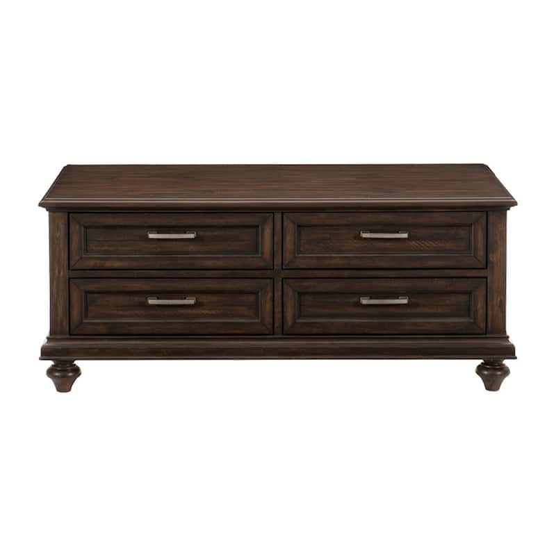 Berey 48 Inch Cocktail Coffee Table, 4 Drawers, Driftwood Brown Wood