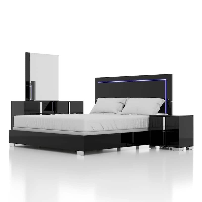 Furniture of America Erina Modern Glossy 4-Piece Panel Bedroom Set