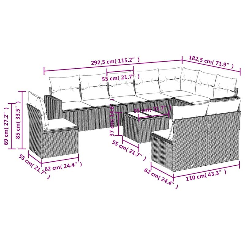 vidaXL Garden Sofa Set Grey, Dark Grey - 21.7 x 21.7 x 14.6