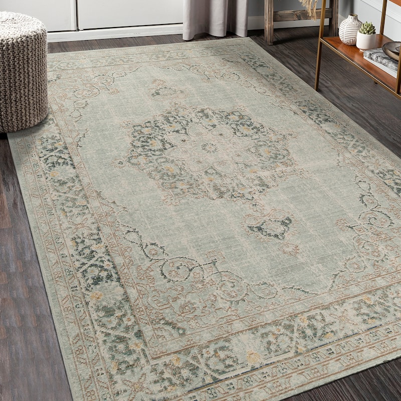 Copper Grove Lancaster Vintage Polyester Area Rug - 3'11" x 5'11" - Sea Green