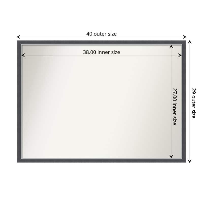 Non-Beveled Bathroom Wall Mirror - Eva Black Silver Thin Frame - 40 x 29 in - Eva Black Silver Thin